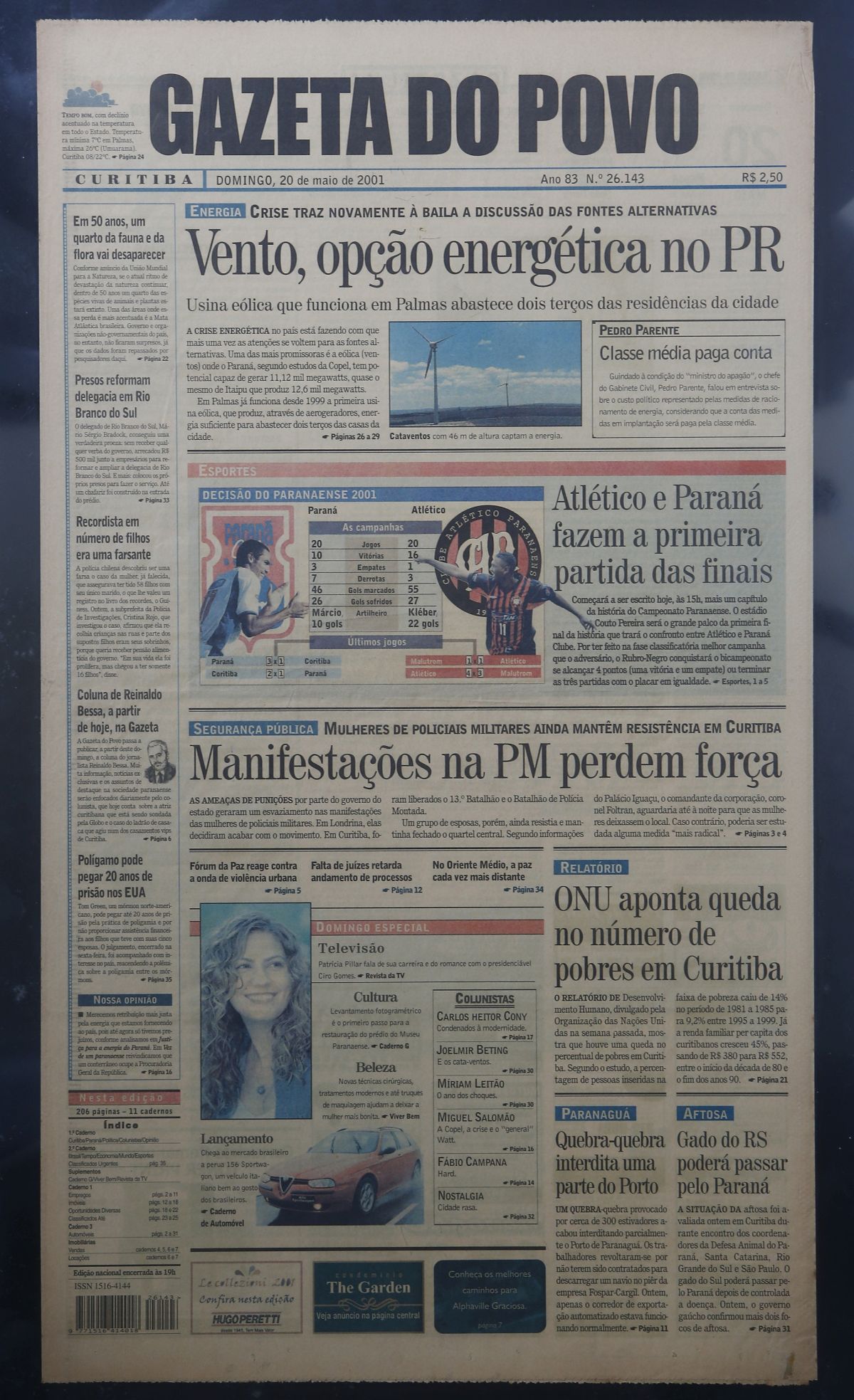 Primeira página da Gazeta do Povo do dia 20 de maio de 2001, edição de estreia da coluna.